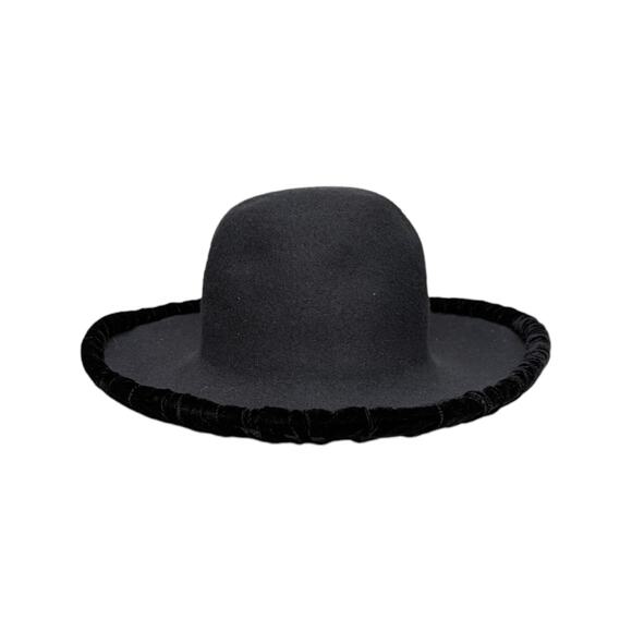 Vintage Henri Bendel Velvet Wide Flipped Brim Hat 80s Wool Black Western Witchy